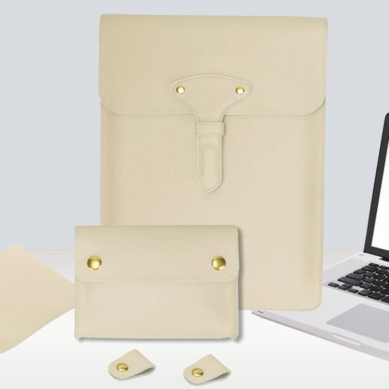3-in-1 Waterproof Leather Laptop Liner Bag - 14 Inches - Honeydet Oranges