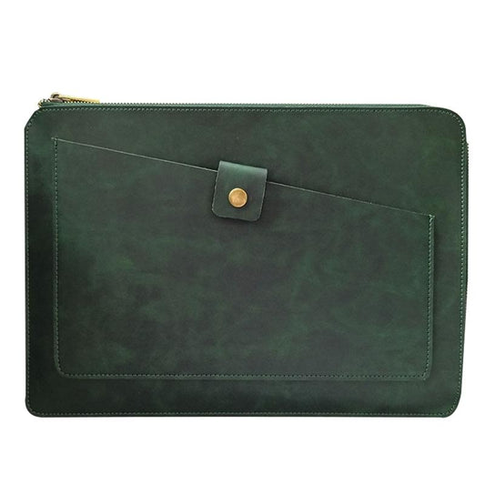 Premium Leather Business Laptop / Tablet Zipper Bag - Universal Fit - Green