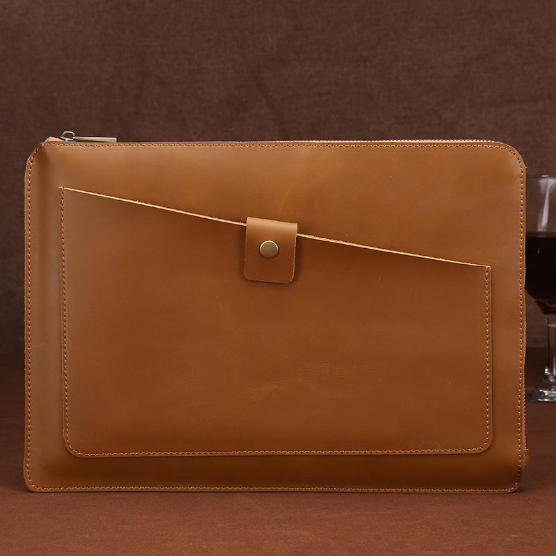 Premium Leather Business Laptop / Tablet Zipper Bag - Universal Fit - Green