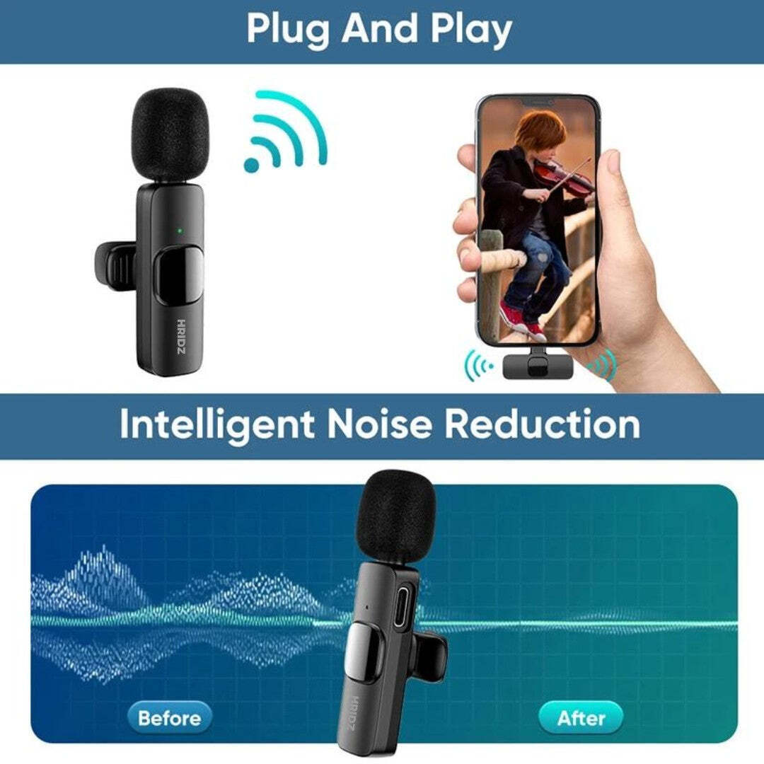 Hridz K9 Wireless Rechargeable 2 in 1 fast connection Microphone For fast connection Port Devices Recording Interview