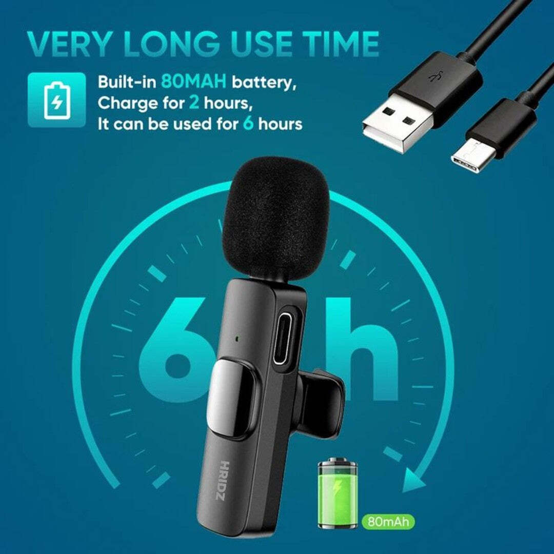 Hridz K9 Wireless Rechargeable 2 in 1 fast connection Microphone For fast connection Port Devices Recording Interview