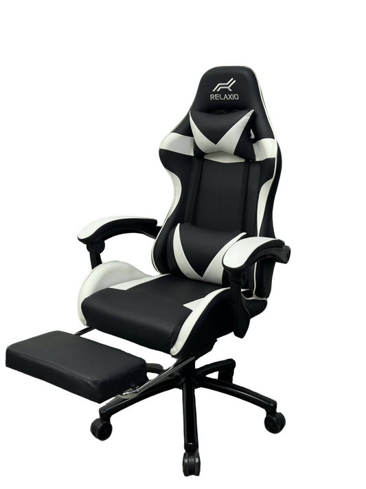Gaming Chair With Headrest and Foot Rest - White