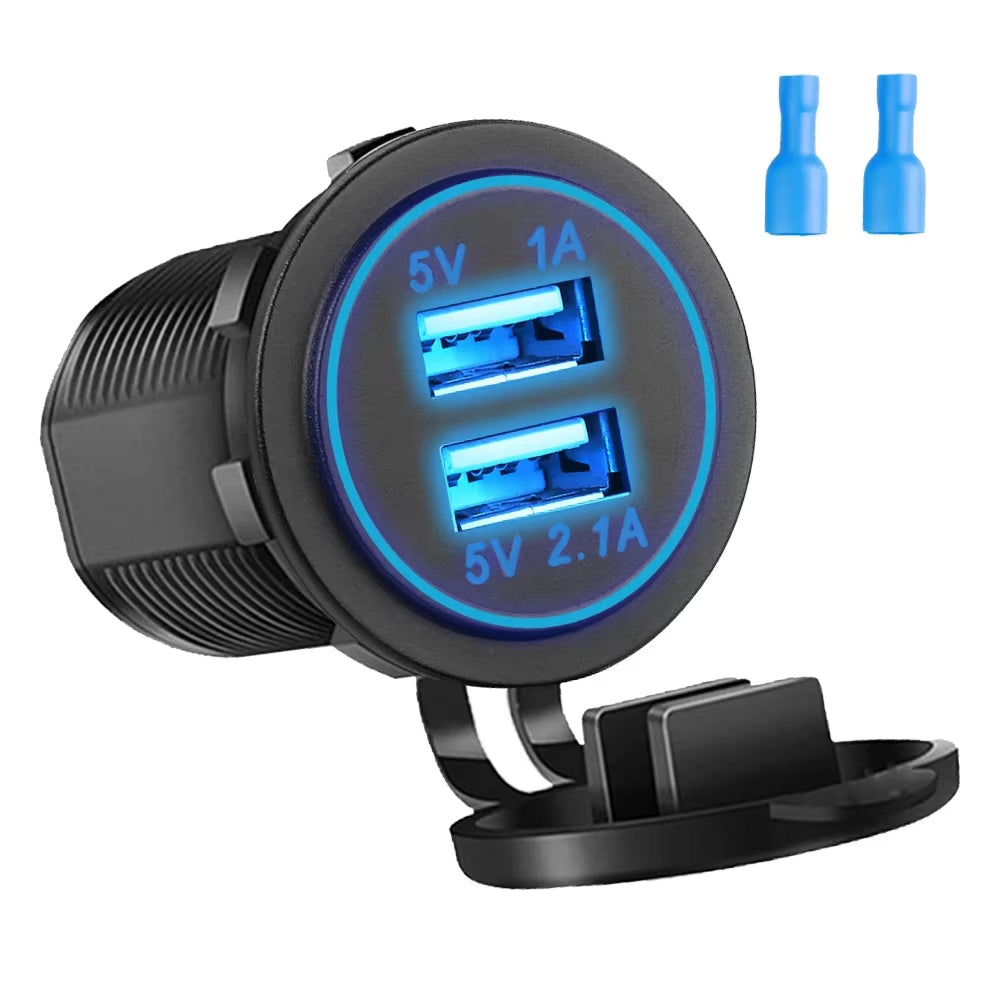 Universal Vehicle USB Charger – Waterproof Power Socket with LED Light & Type-C Port