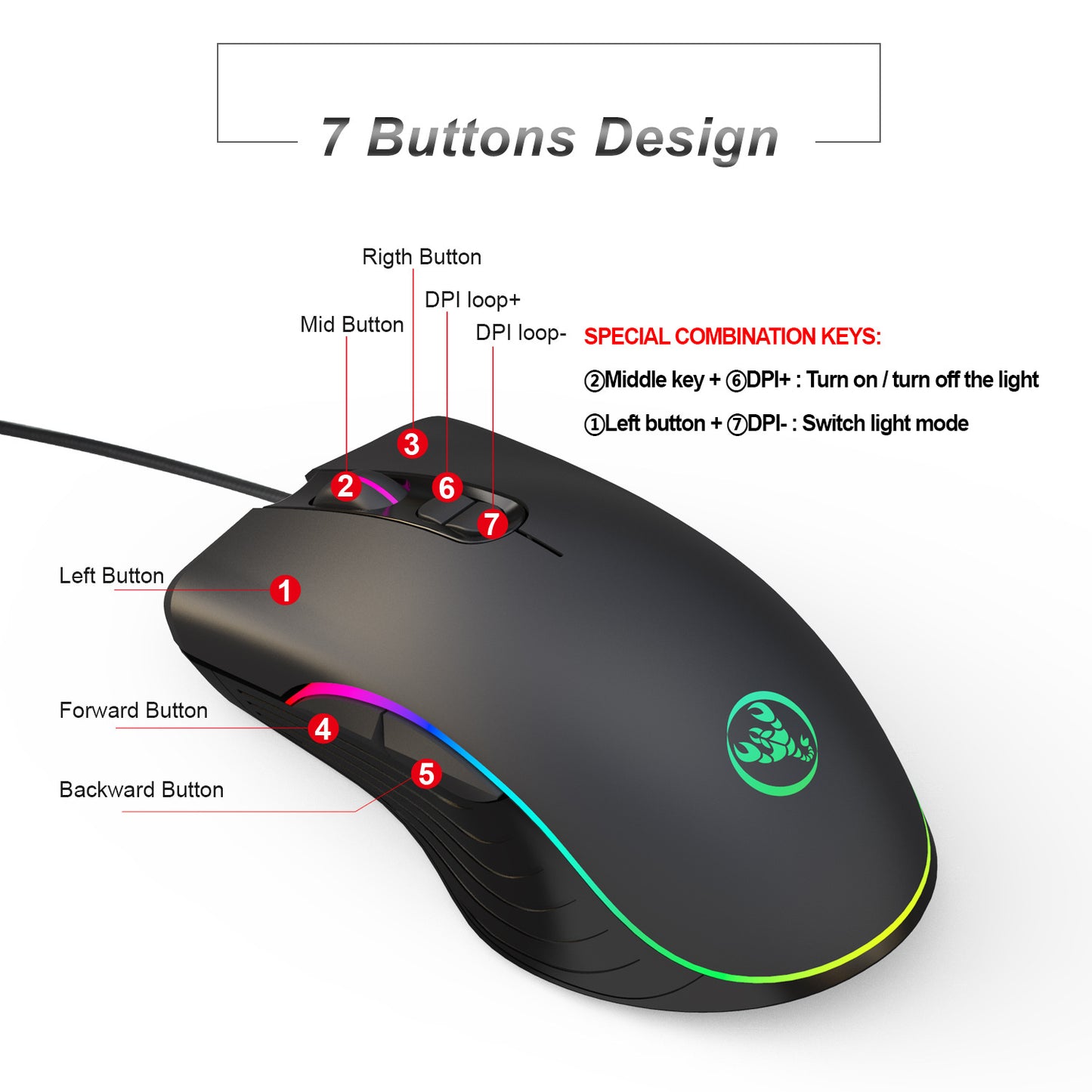 Glowing RGB Gaming Wired Mouse