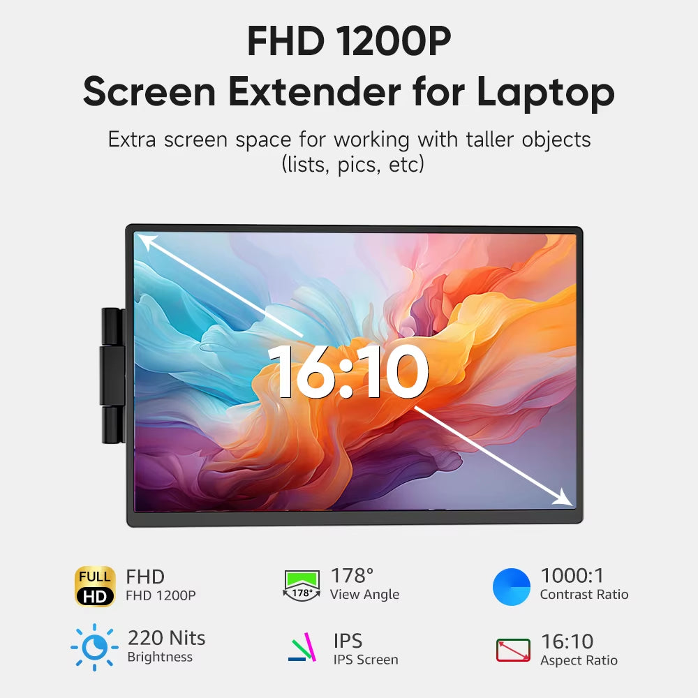14.1" Portable Monitor – FHD IPS Display for Phones, PCs & Laptops, Windows & Mac Compatible