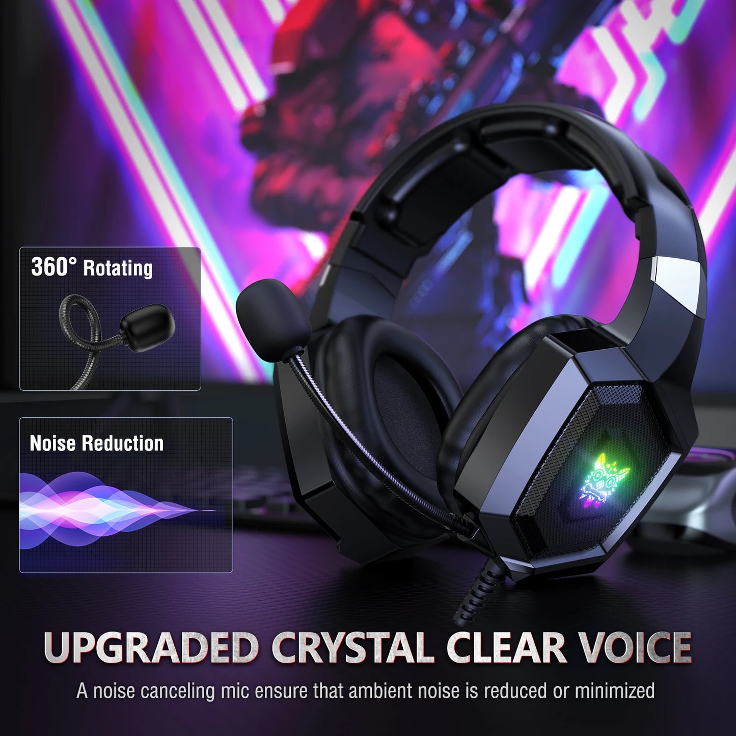 K8 Gaming Headphones – RGB Glow, Flexible Mic, Immersive Sound for PC & Console