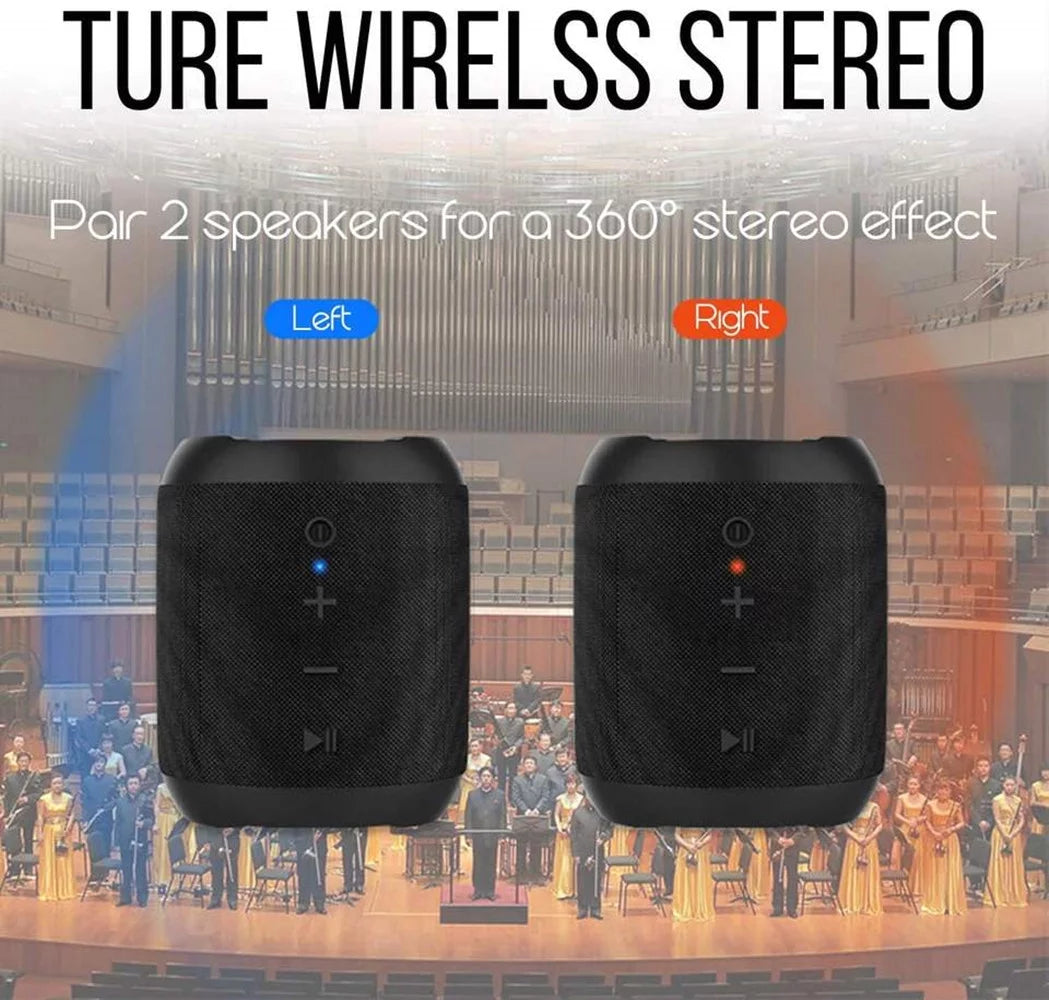 Portable Bluetooth Speaker – IPX6 Waterproof, 360° Stereo Sound, TWS Pairing
