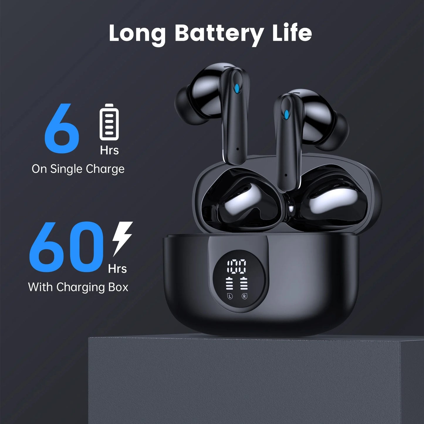 Wireless Bluetooth Earbuds – Noise Cancel + Dual LED