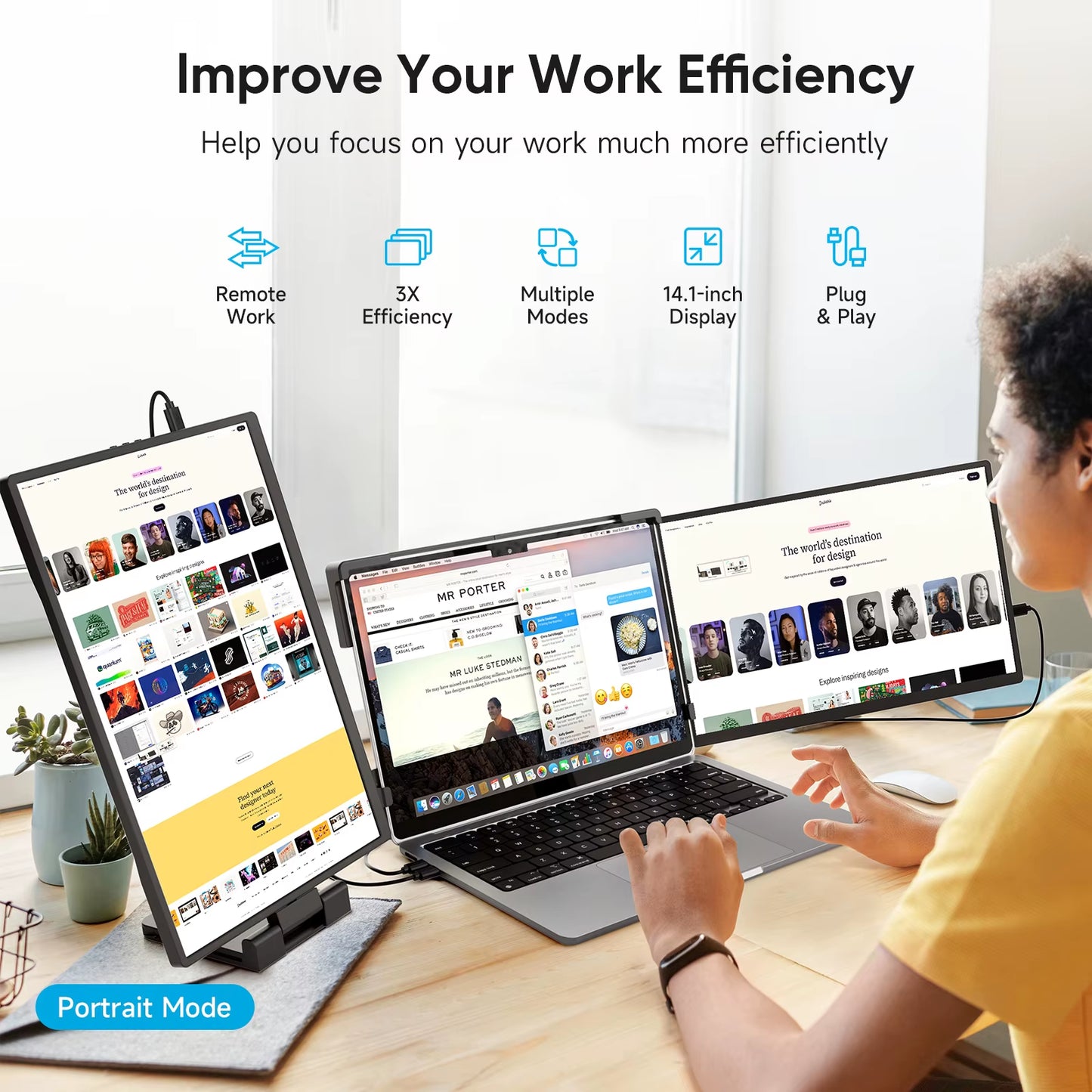 14.1" Portable Monitor – FHD IPS Display for Phones, PCs & Laptops, Windows & Mac Compatible