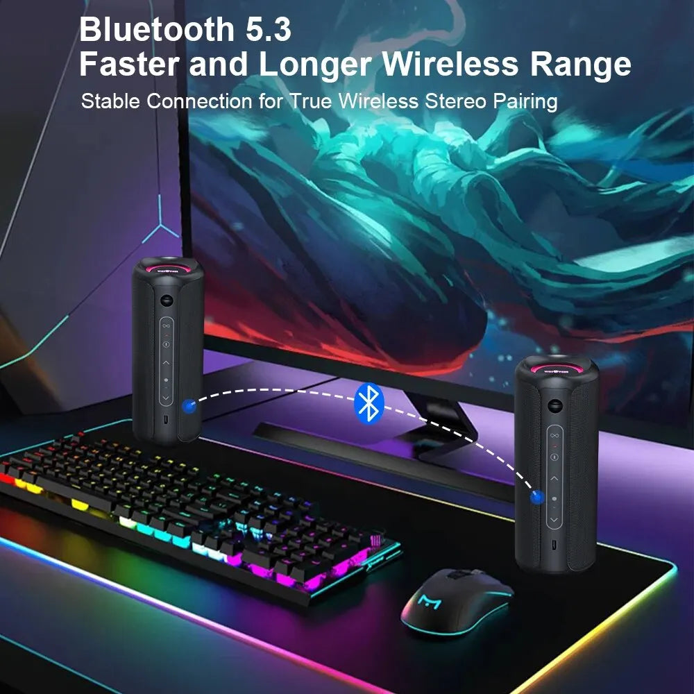 P3 30W Bluetooth Speaker – Waterproof, Bass Boost, RGB Lights & Dual Pairing Power