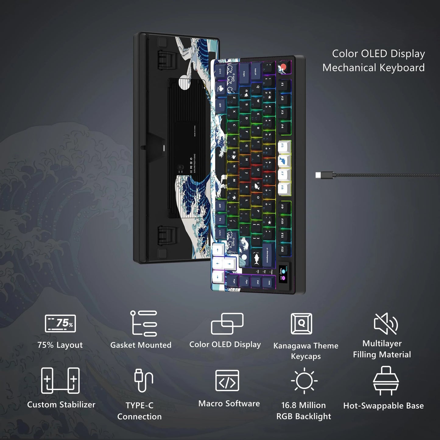 Mechanical Gaming Keyboard – OLED Display, Hot-Swappable Keys, RGB Pudding Backlight