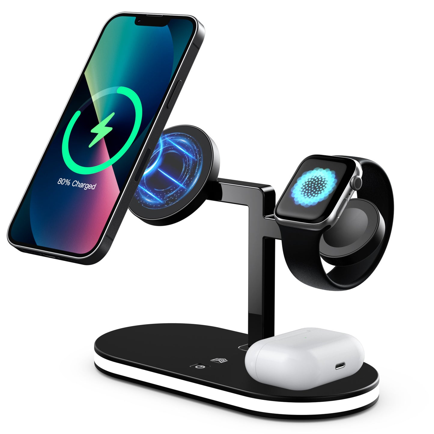 Magnetic Wireless Charging Station – Triple Device Support + Soft Night Light