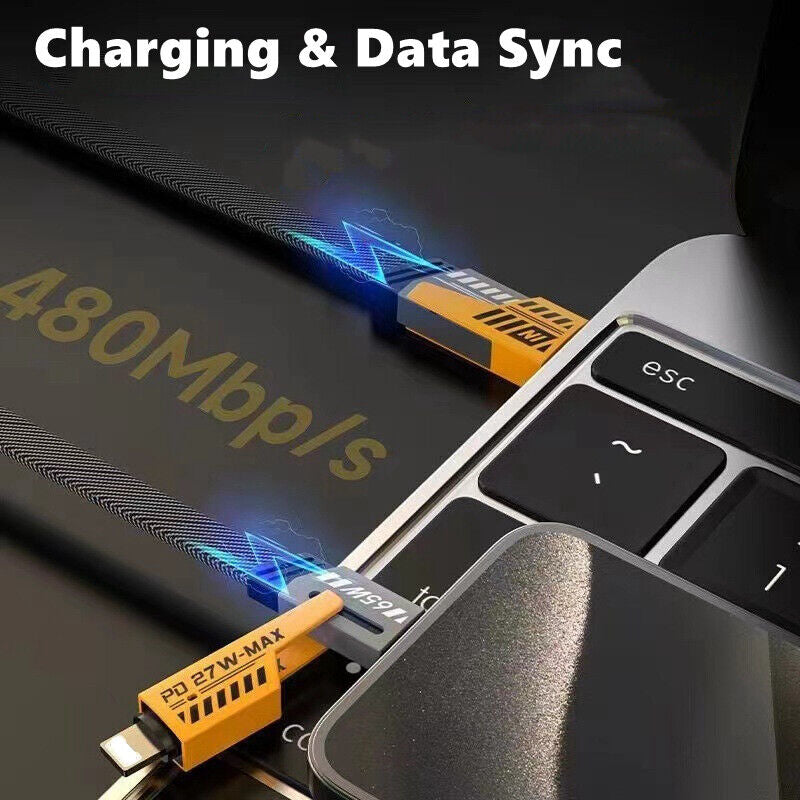 Universal Charging Cable – 4-in-1 Metal Cord for iPhone, Samsung & More