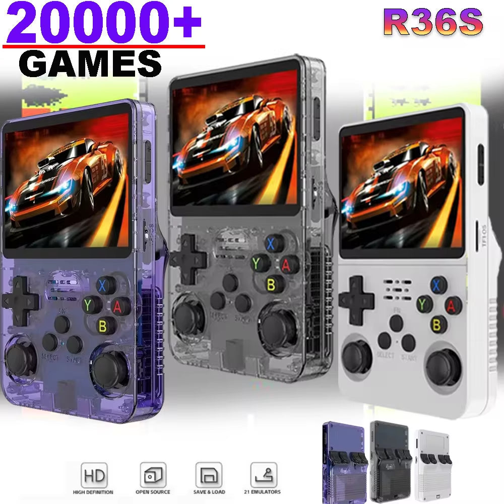 R36S Handheld Game Console – 3.5” IPS Screen, 64GB/128GB Retro Games, ArkOS System