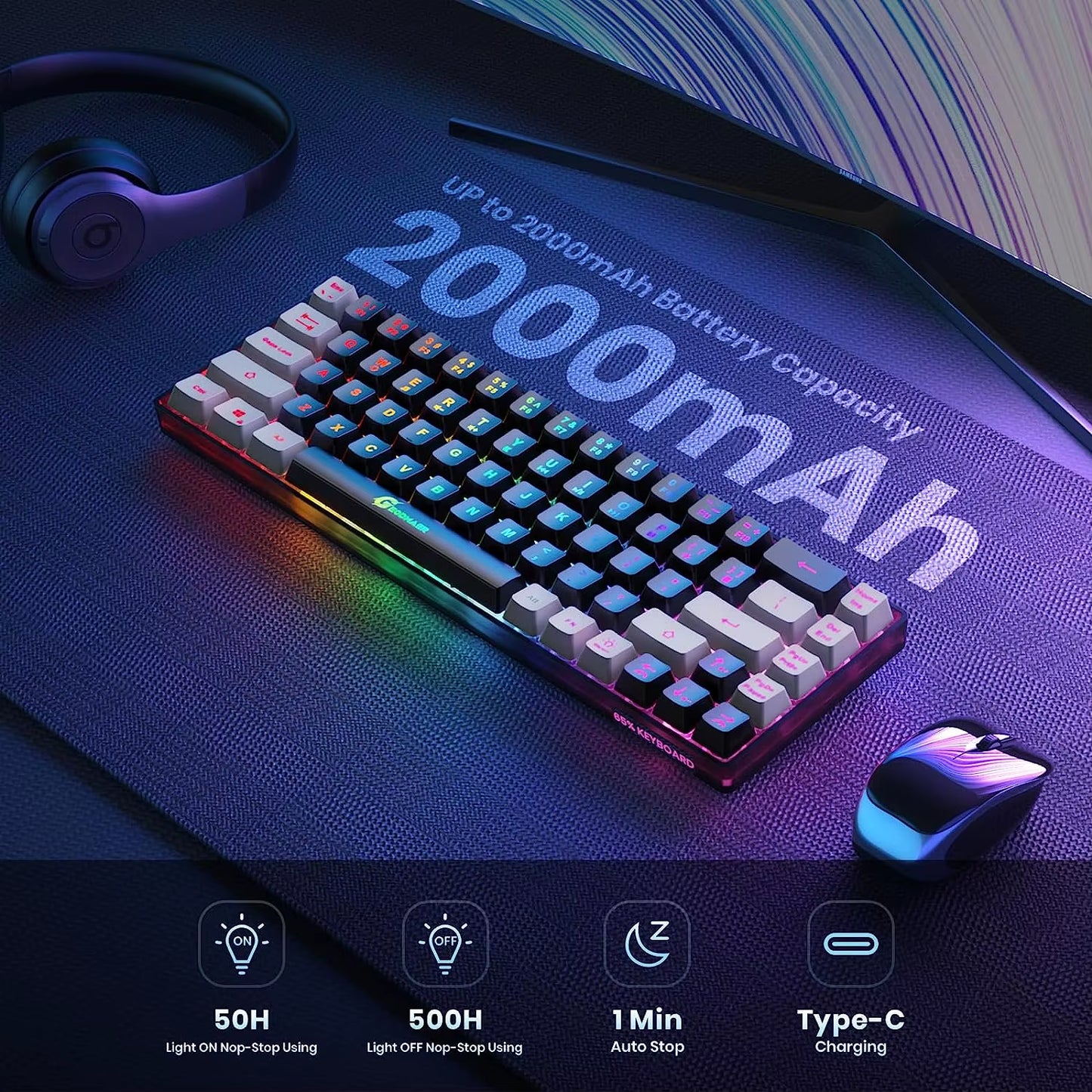 Rechargeable Wireless RGB Gaming Keyboard