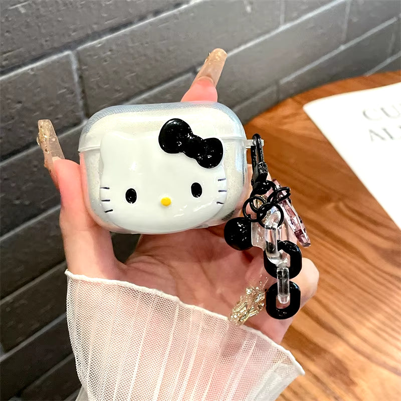 Hello Kitty Glitter Pink AirPods Case – TPU Cover with Keychain (All Models)