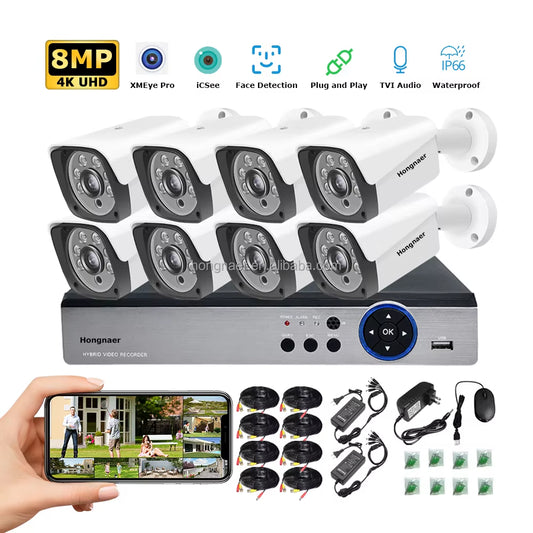 Hongnaer 8MP 4K CCTV System – AHD DVR, App Control