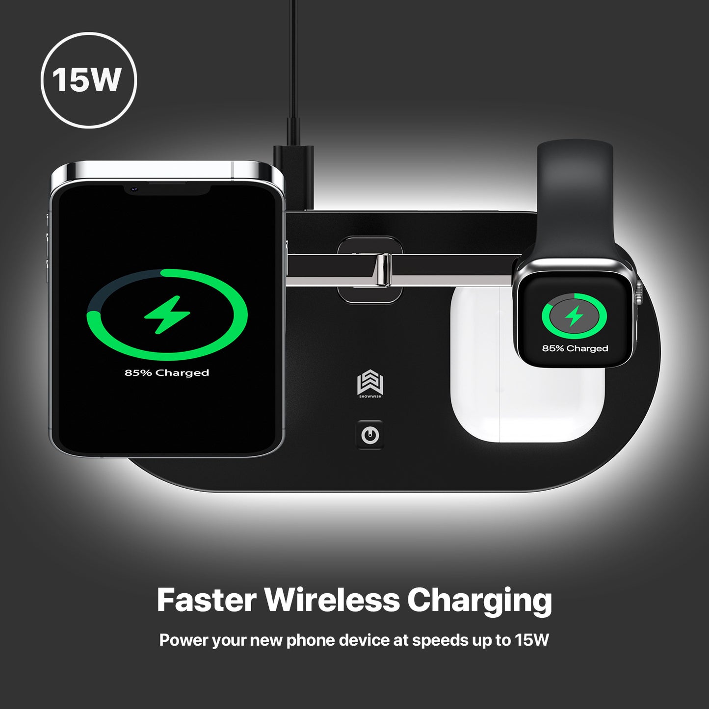 Magnetic Wireless Charging Station – Triple Device Support + Soft Night Light