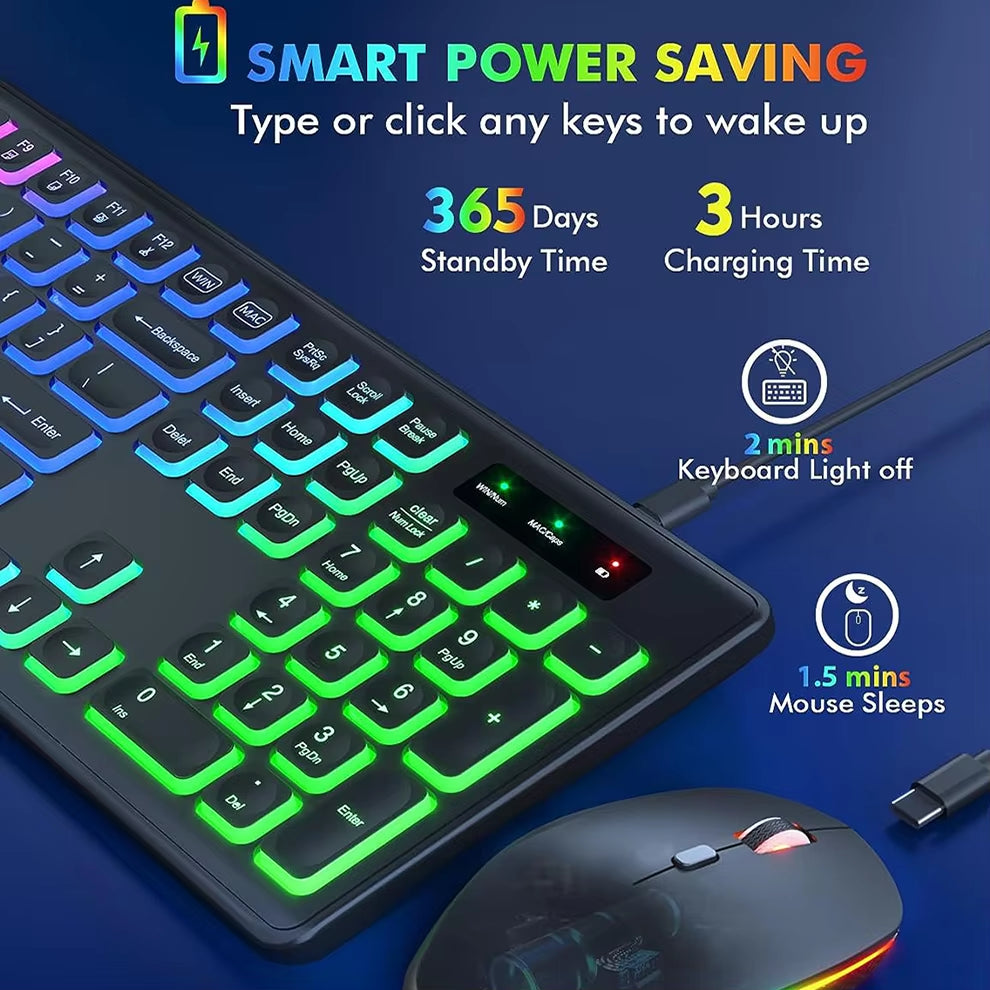 Wireless RGB Keyboard Mouse Set – Type-C Rechargeable Combo for PC & Laptop