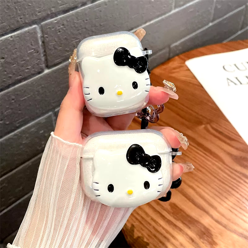 Hello Kitty Glitter Pink AirPods Case – TPU Cover with Keychain (All Models)