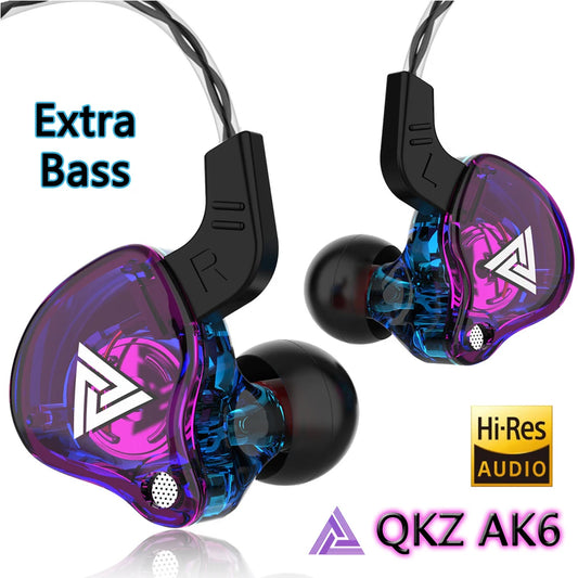 QKZ AK6 Earphones – HiFi Sound, Extra Bass, Copper Driver, Mic for Music & Sports