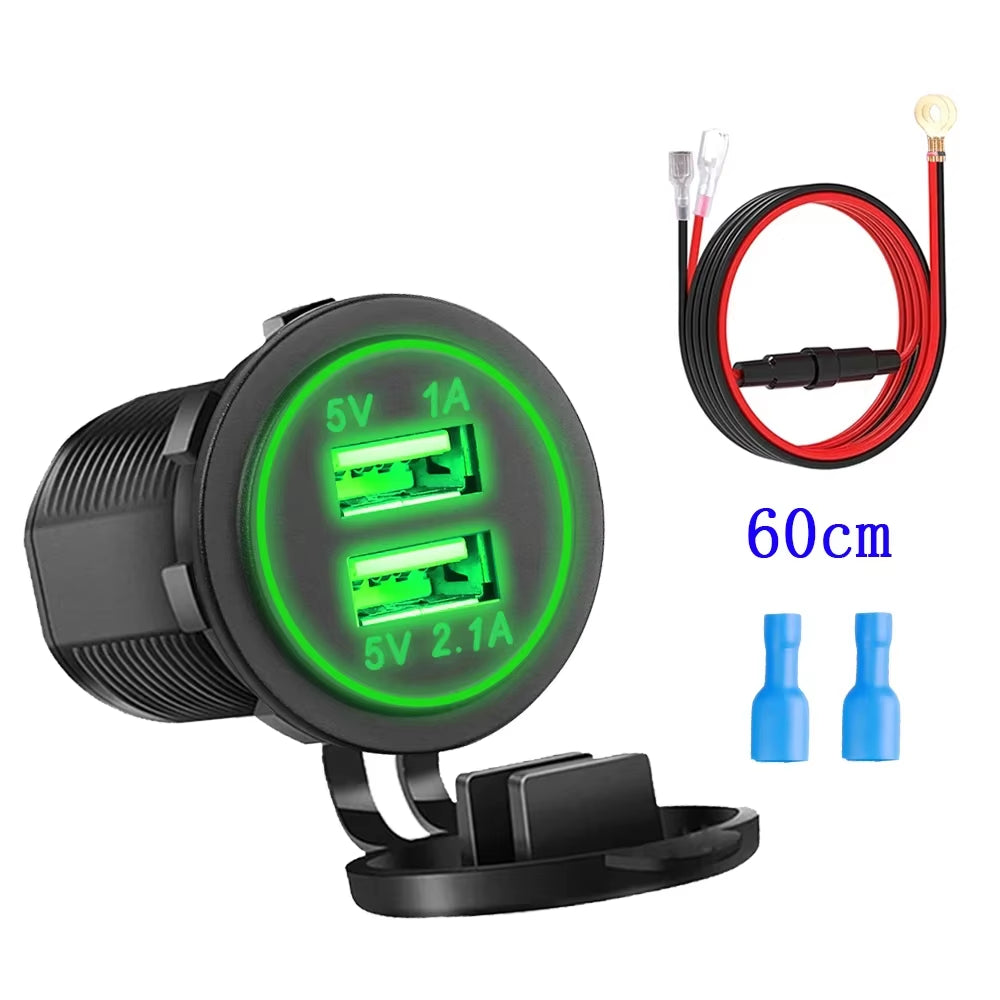 Universal Vehicle USB Charger – Waterproof Power Socket with LED Light & Type-C Port