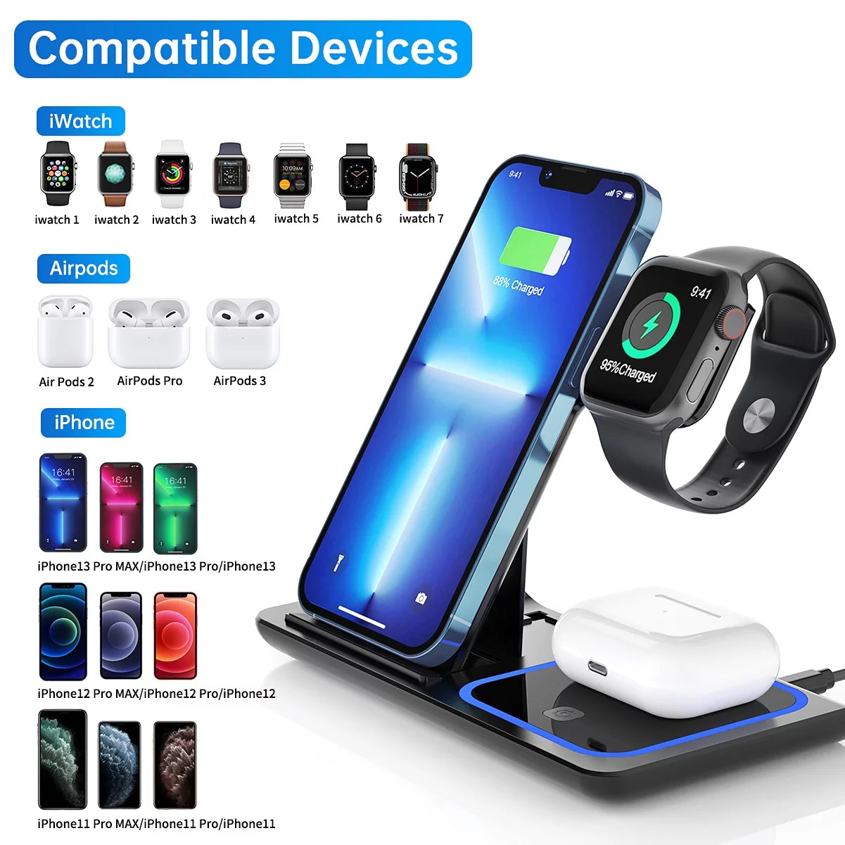 3-in-1 Wireless Charging Station – iPhone, Watch, AirPods