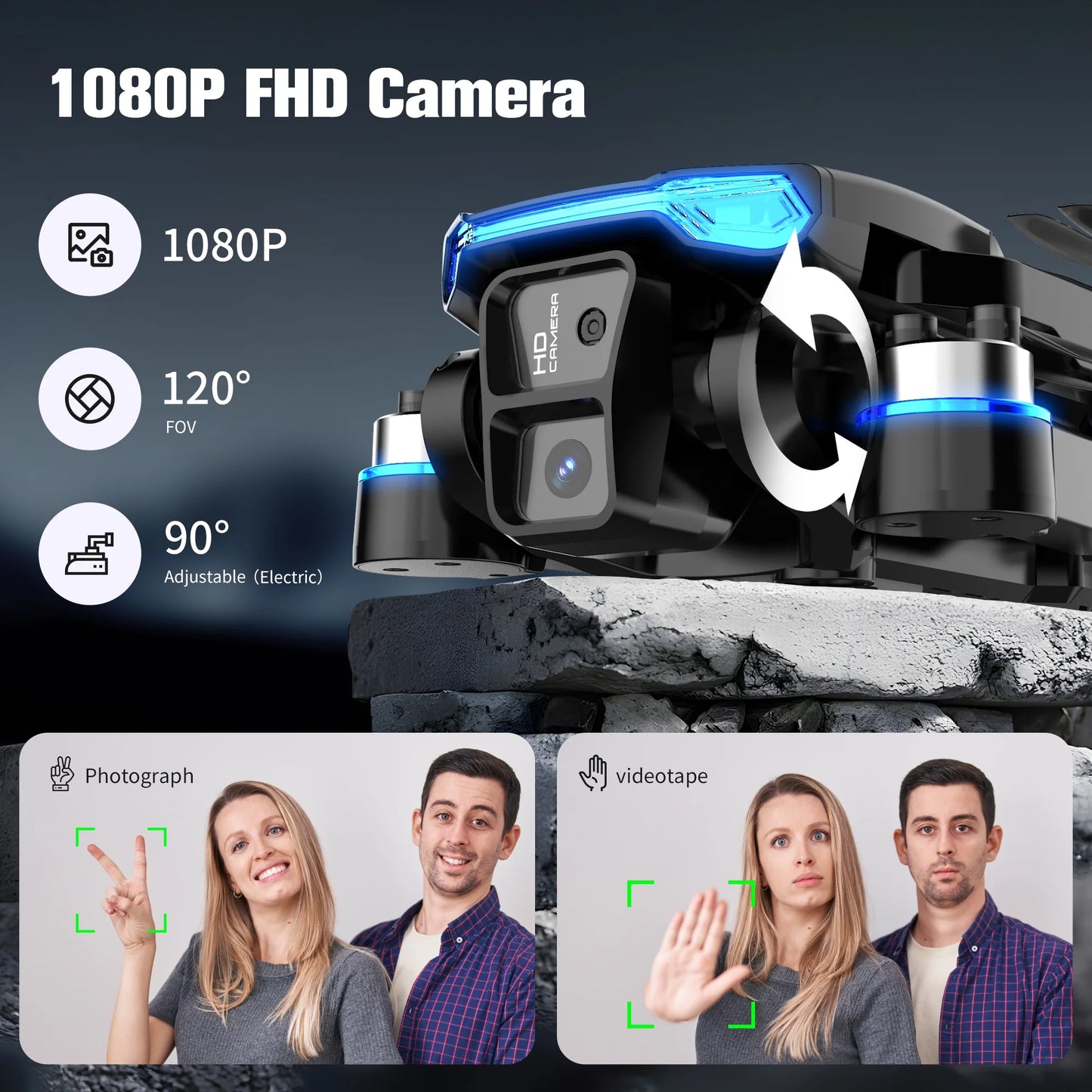SkySpy 4K: Dual-Cam RC Drone w/ Obstacle Avoidance, 3 Batteries Included
