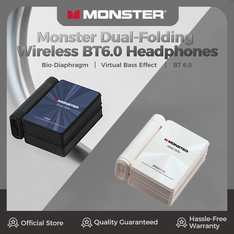 Monster Earbuds — 145H Playtime, Dual-Fold Design, Noise-Isolating Bluetooth 6.0  Waterproof, Sweatproof, Built for Travel