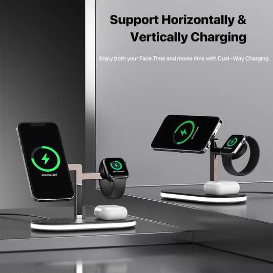 Magnetic Wireless Charging Station – Triple Device Support + Soft Night Light