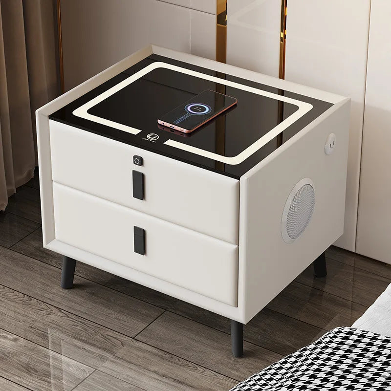 Smart Nightstand – Nordic Style,  Wireless Charging,  USB, In-built Speaker, Leather Finish