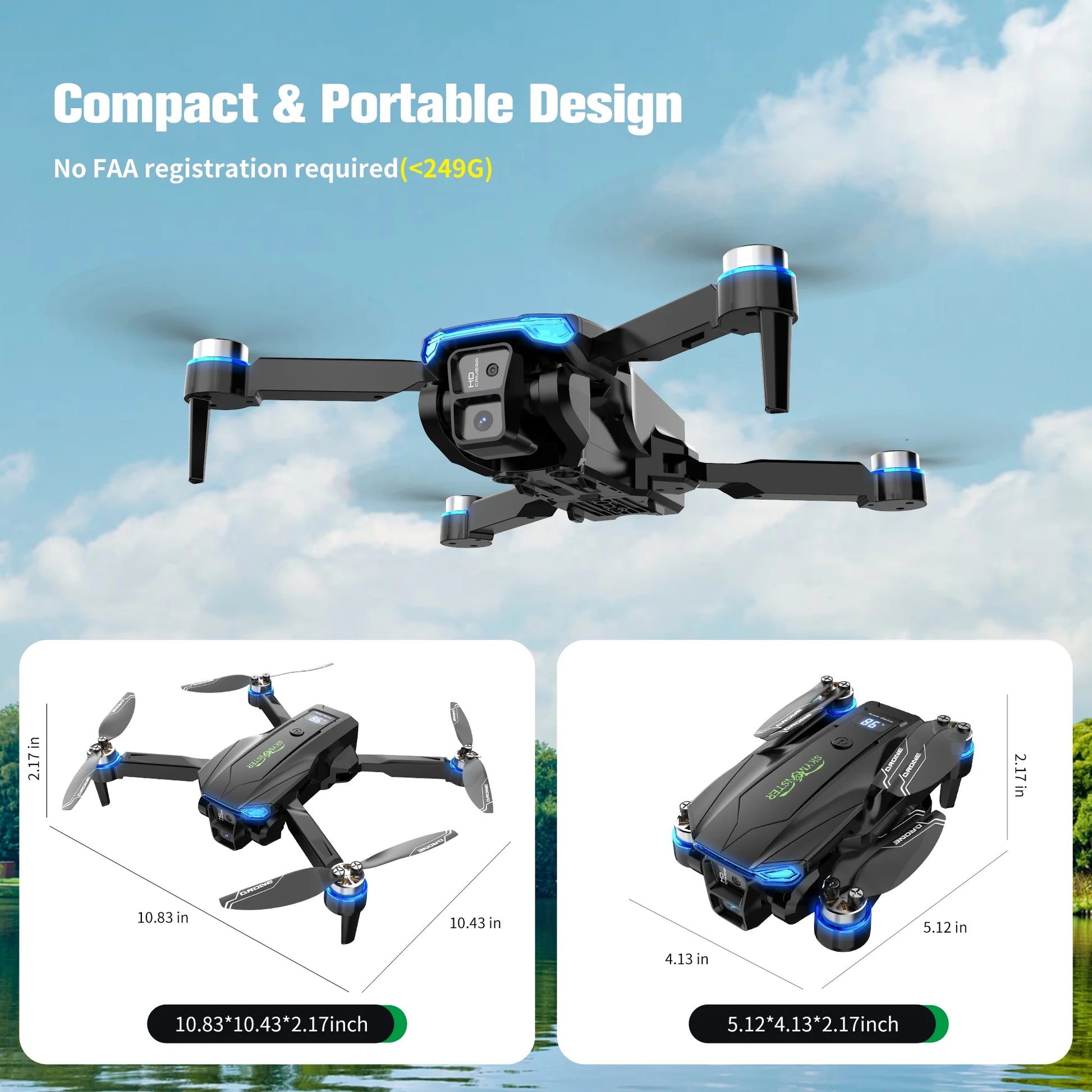 SkySpy 4K: Dual-Cam RC Drone w/ Obstacle Avoidance, 3 Batteries Included 