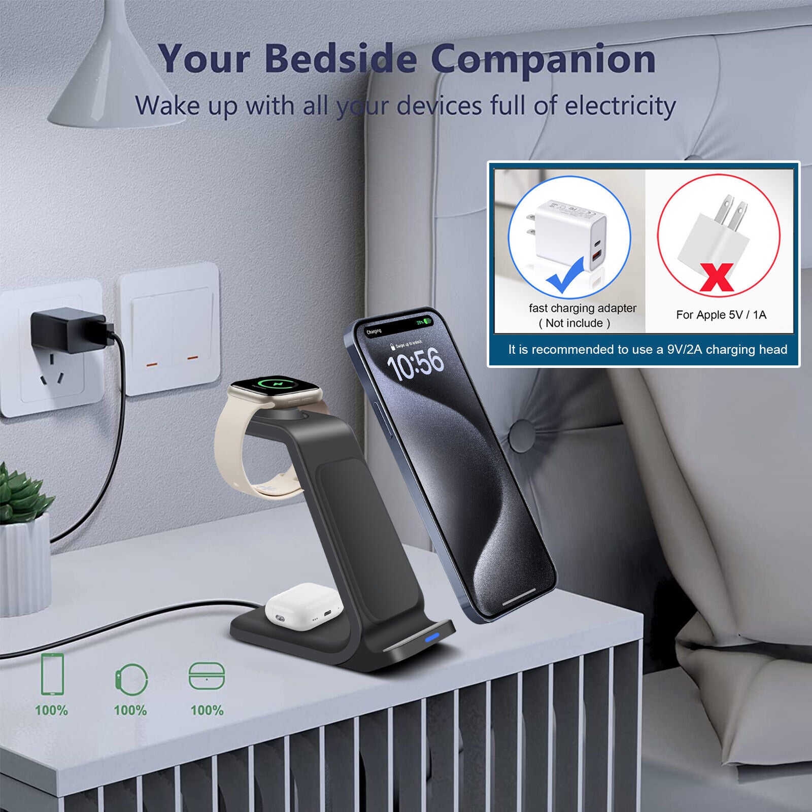 Premium Wireless Charger Dock Charging Station 3-in-1 for Apple & Samsung Products