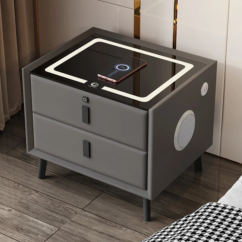 Smart Nightstand – Nordic Style,  Wireless Charging,  USB, In-built Speaker, Leather Finish