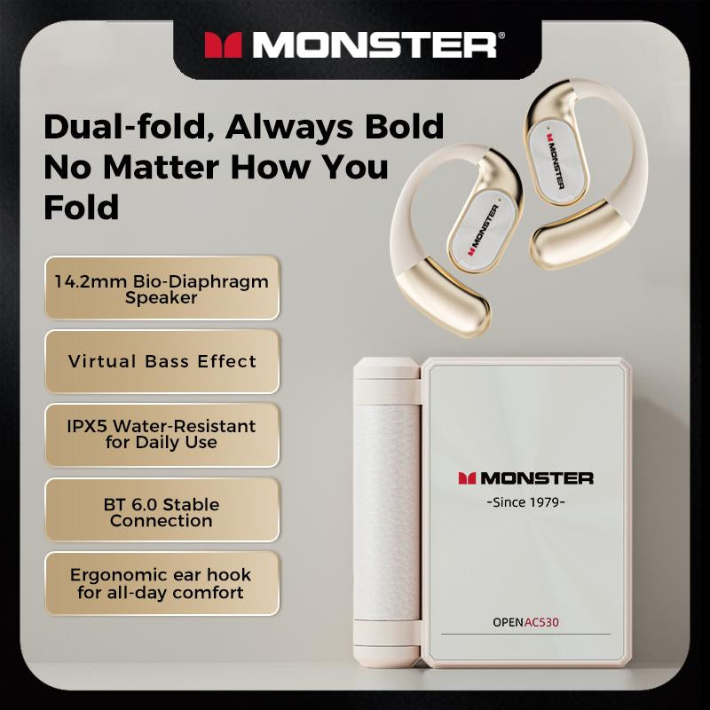 Monster Earbuds — 145H Playtime, Dual-Fold Design, Noise-Isolating Bluetooth 6.0  Waterproof, Sweatproof, Built for Travel
