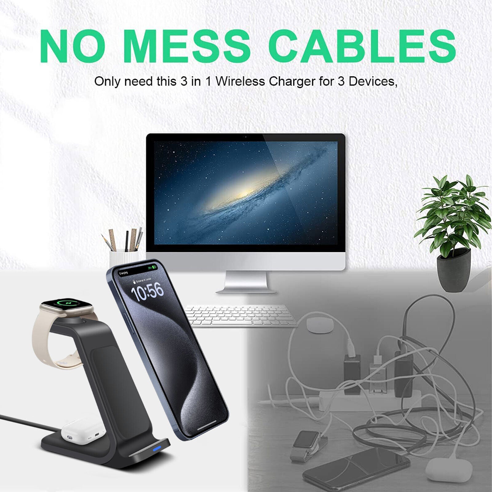 Premium Wireless Charger Dock Charging Station 3-in-1 for Apple & Samsung Products