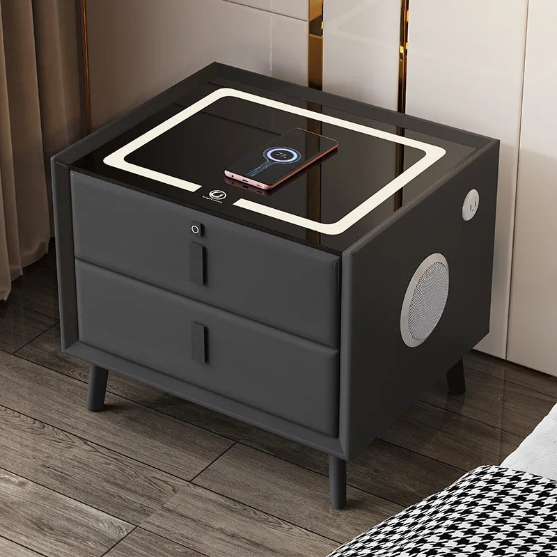 Smart Nightstand – Nordic Style,  Wireless Charging,  USB, In-built Speaker, Leather Finish