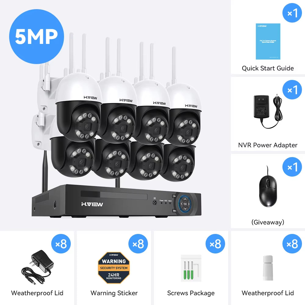 8CH 5MP Wireless CCTV Kit – Indoor/Outdoor, 2-Way Audio, NVR