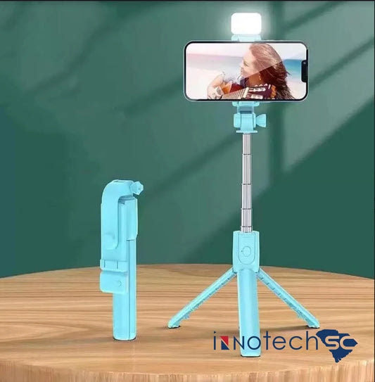 All-in-One Phone Tripod – Selfie Stick with LED Light & Bluetooth Remote