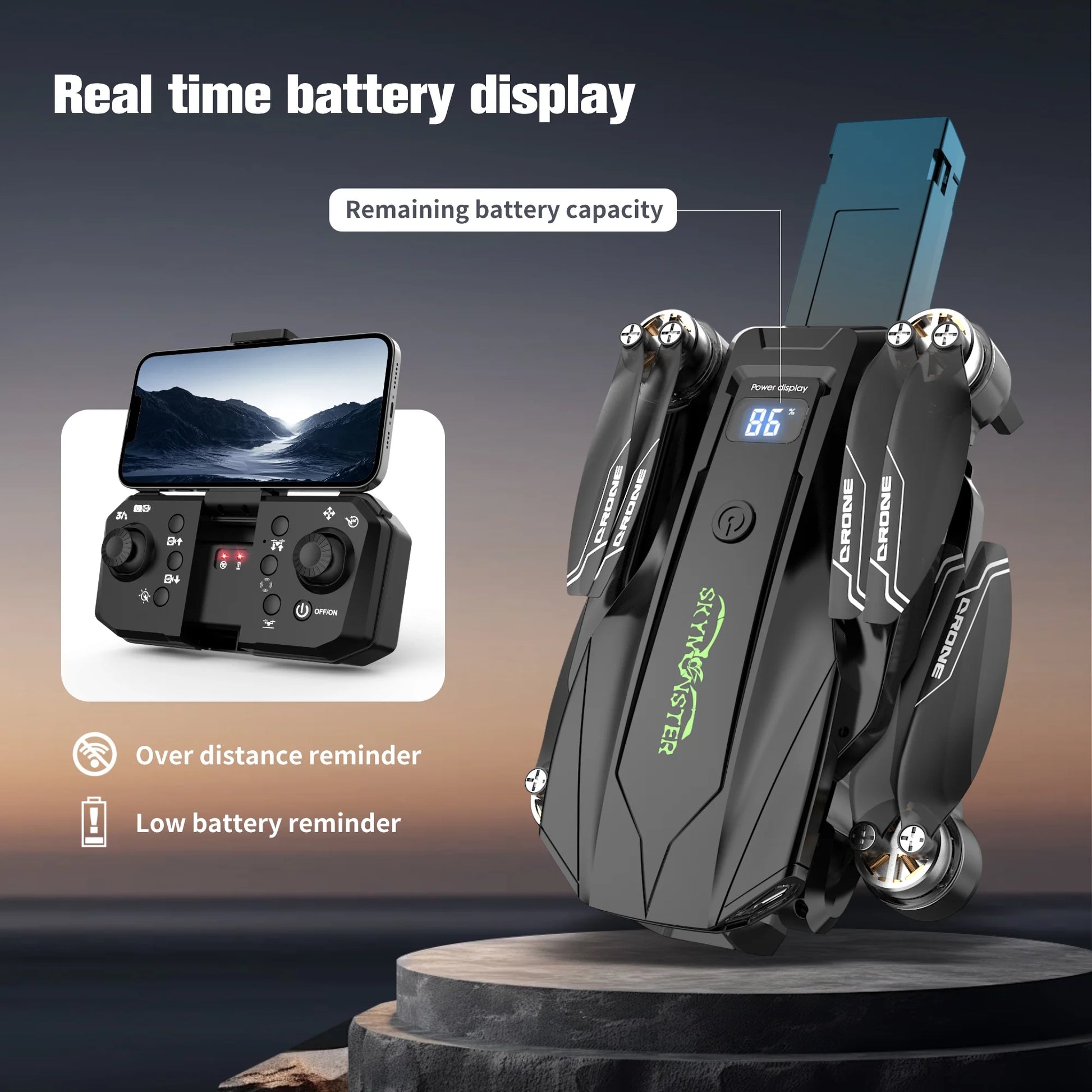 SkySpy 4K: Dual-Cam RC Drone w/ Obstacle Avoidance, 3 Batteries Included 