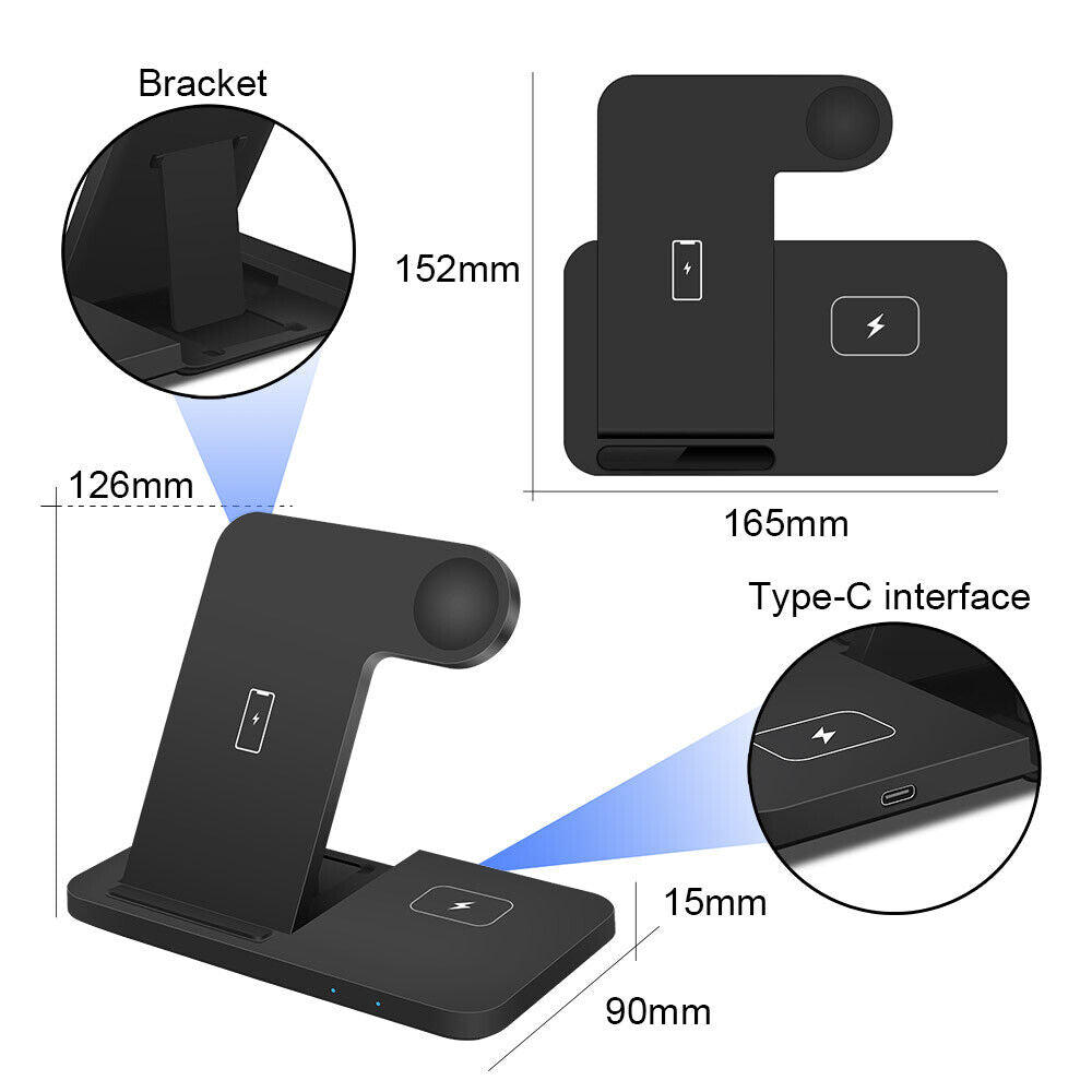 Premium Wireless Charger Dock Charging Station 3-in-1 for Apple & Samsung Products