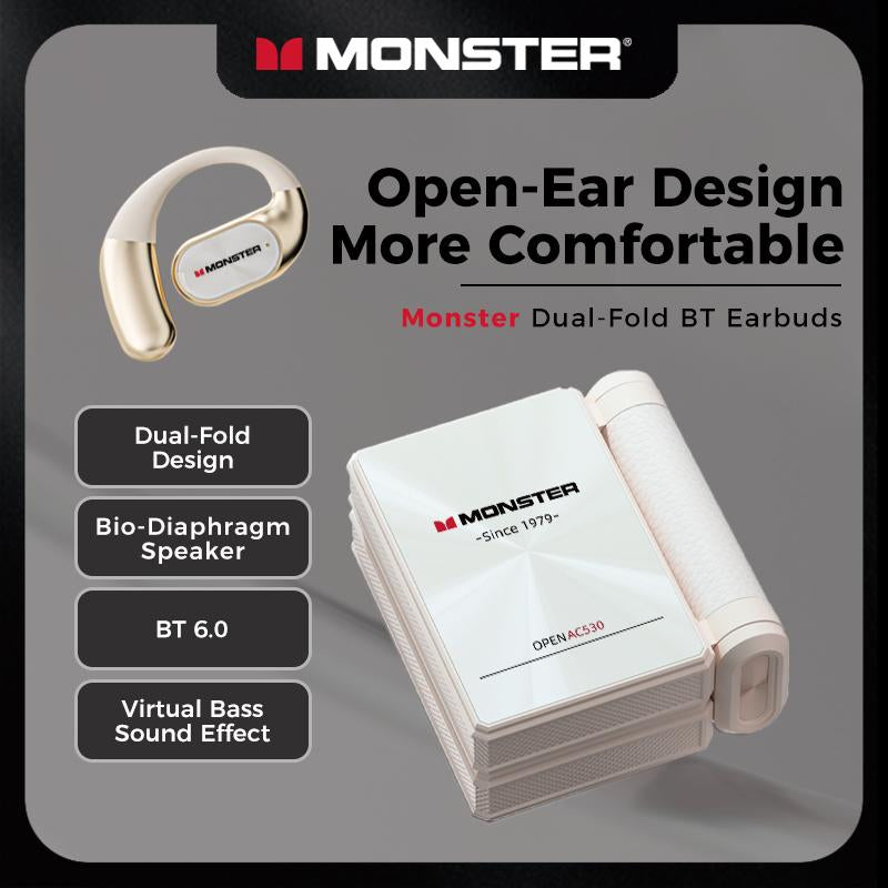 Monster Earbuds — 145H Playtime, Dual-Fold Design, Noise-Isolating Bluetooth 6.0  Waterproof, Sweatproof, Built for Travel