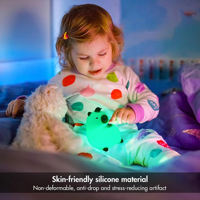 Capybara Night Light – Soft Silicone, Tap to Glow, 7 Colors + Timer