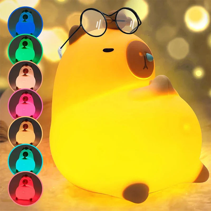 Capybara Night Light – Soft Silicone, Tap to Glow, 7 Colors + Timer