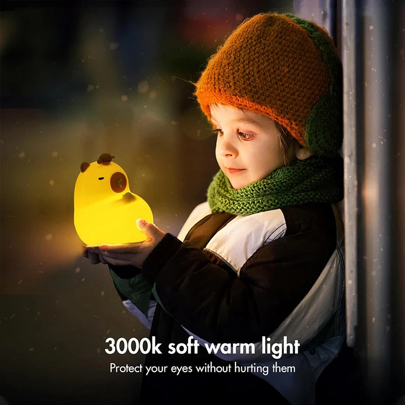 Capybara Night Light – Soft Silicone, Tap to Glow, 7 Colors + Timer