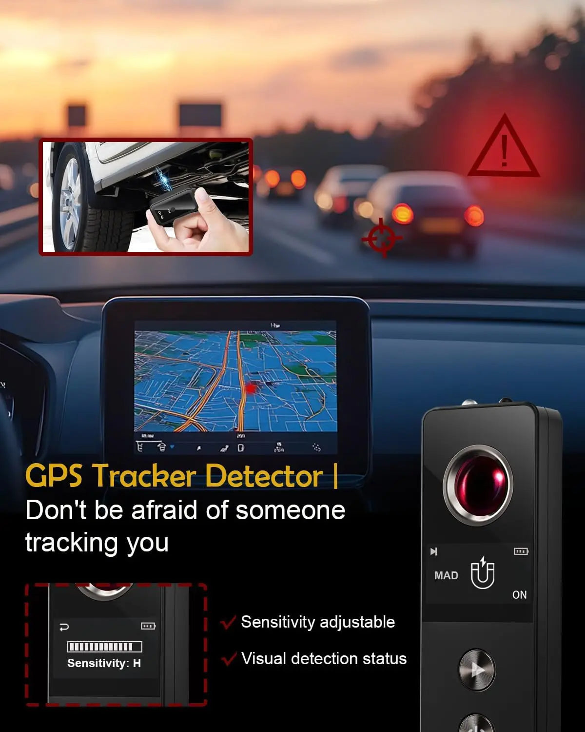 All-in-One Spy Detector – Hidden Camera Finder, Anti-Theft Alarm & LED Flashlight for Travel & Home Security