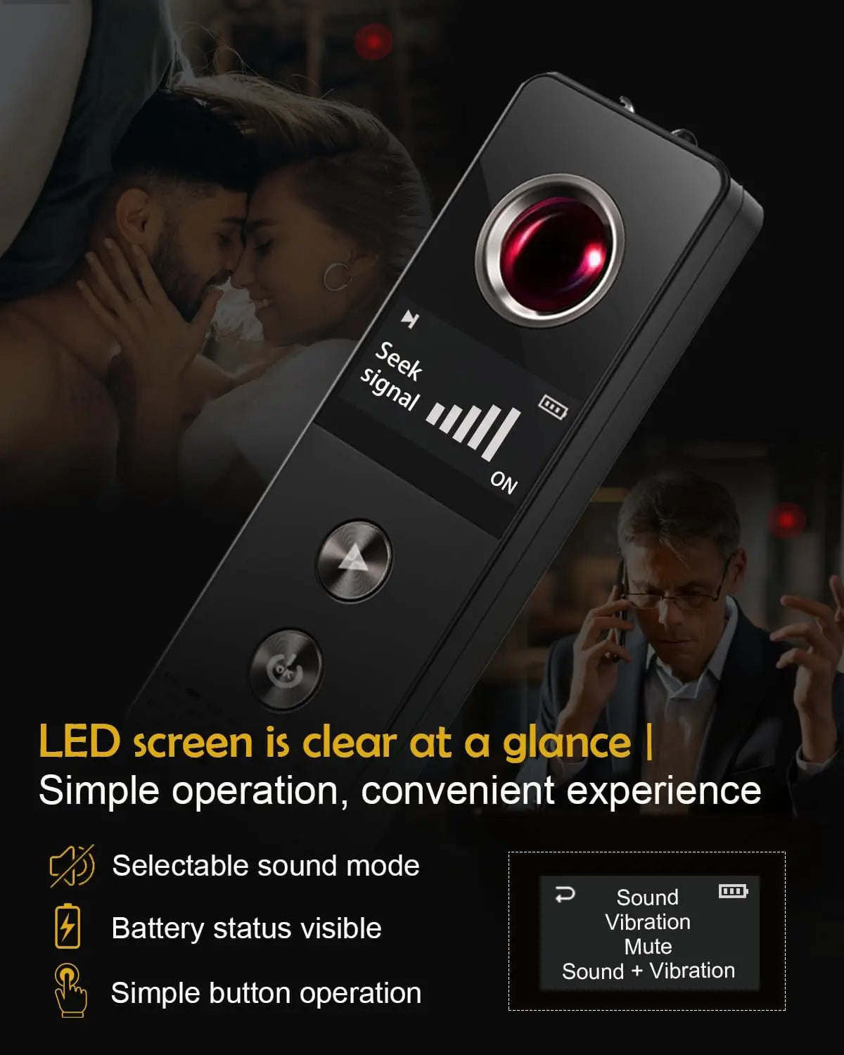 All-in-One Spy Detector – Hidden Camera Finder, Anti-Theft Alarm & LED Flashlight for Travel & Home Security