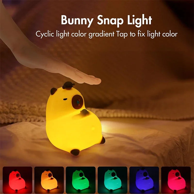 Capybara Night Light – Soft Silicone, Tap to Glow, 7 Colors + Timer