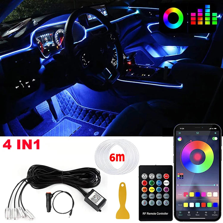 Smart RGB LED Car Ambient Lighting– Fiber Optic Interior Kit with App & Remote Control