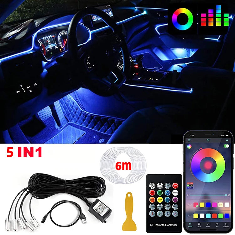 Smart RGB LED Car Ambient Lighting– Fiber Optic Interior Kit with App & Remote Control